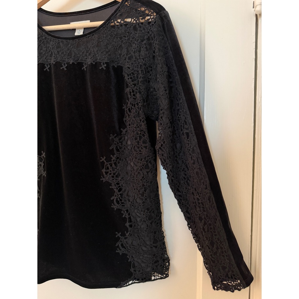 Sundance Black Velvet Lace Crochet Long Sleeve Top Blouse Size S Whimsigoth Boho